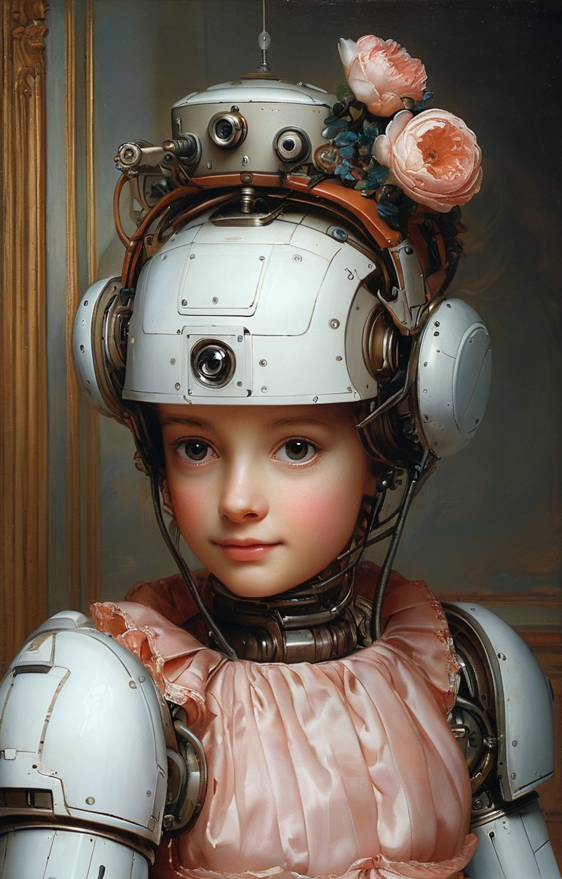 masterpiece,best quality,<lora:tbh152-sdxl:0.8>,illustration,style of Élisabeth Vigée-Lebrun portrait of robot
